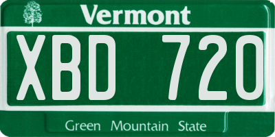VT license plate XBD720