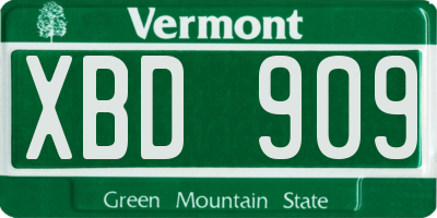 VT license plate XBD909