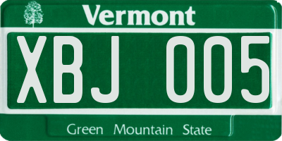 VT license plate XBJ005