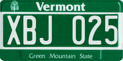 VT license plate XBJ025