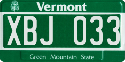 VT license plate XBJ033