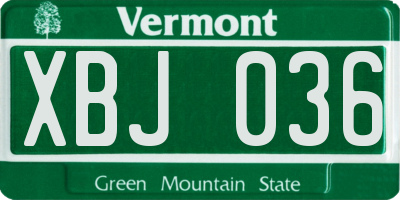 VT license plate XBJ036
