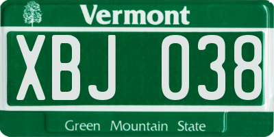 VT license plate XBJ038