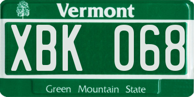 VT license plate XBK068