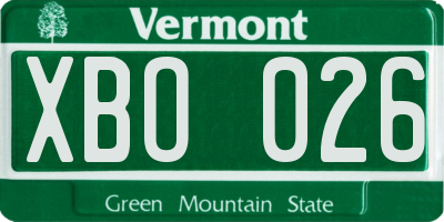 VT license plate XBO026