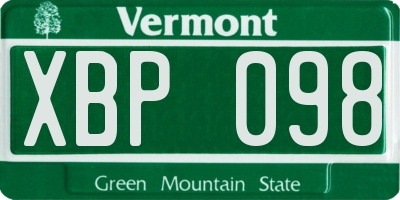 VT license plate XBP098