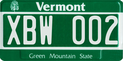 VT license plate XBW002