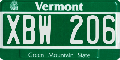 VT license plate XBW206