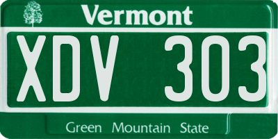 VT license plate XDV303