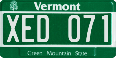 VT license plate XED071