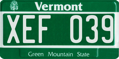 VT license plate XEF039