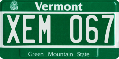 VT license plate XEM067
