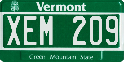 VT license plate XEM209