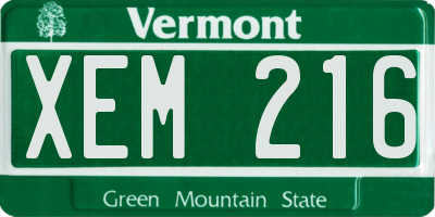 VT license plate XEM216