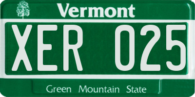 VT license plate XER025