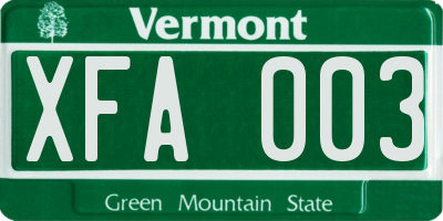 VT license plate XFA003