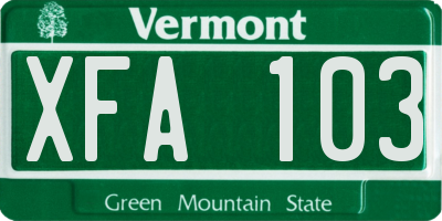VT license plate XFA103