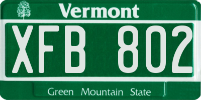 VT license plate XFB802