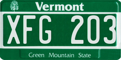 VT license plate XFG203