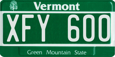 VT license plate XFY600