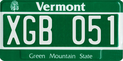 VT license plate XGB051