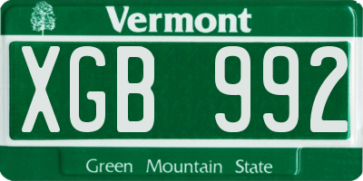 VT license plate XGB992