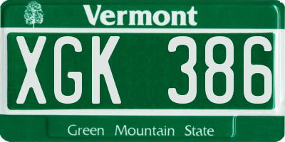 VT license plate XGK386