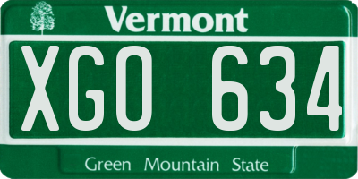 VT license plate XGO634