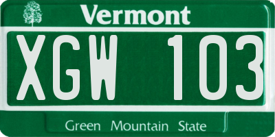 VT license plate XGW103