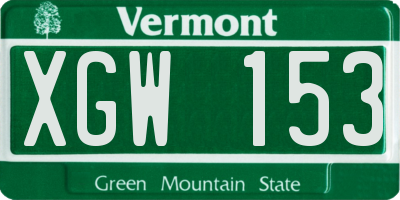 VT license plate XGW153