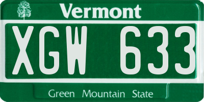 VT license plate XGW633