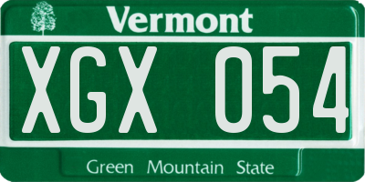 VT license plate XGX054