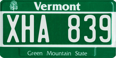 VT license plate XHA839