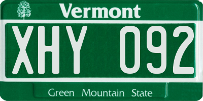 VT license plate XHY092
