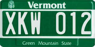 VT license plate XKW012
