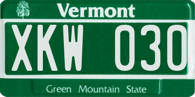 VT license plate XKW030