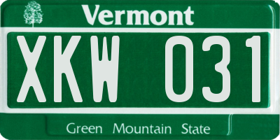 VT license plate XKW031