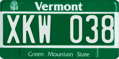 VT license plate XKW038
