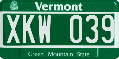 VT license plate XKW039