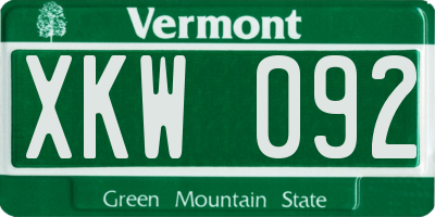 VT license plate XKW092