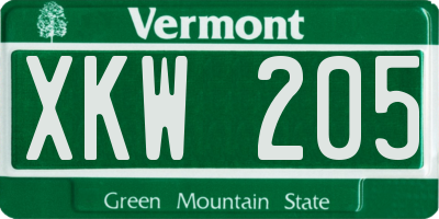 VT license plate XKW205