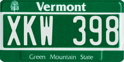 VT license plate XKW398