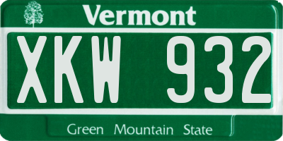 VT license plate XKW932