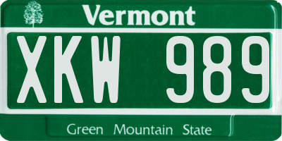 VT license plate XKW989