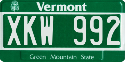 VT license plate XKW992
