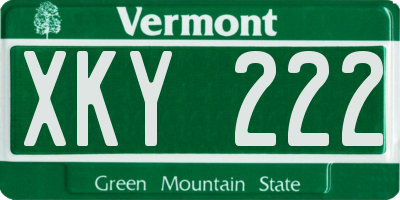 VT license plate XKY222