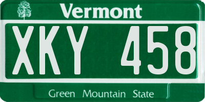 VT license plate XKY458