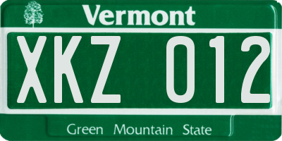 VT license plate XKZ012