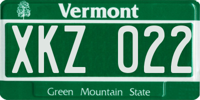 VT license plate XKZ022