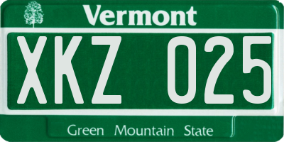 VT license plate XKZ025